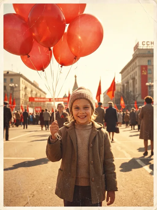 Гиперреалистичная съёмка в стиле винтажной советской фотографии, стилизованно...