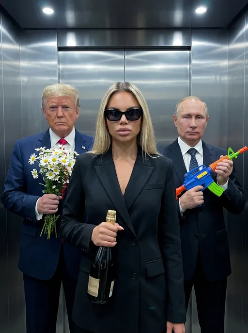 Промт для Nano Banana — Трамп и путин в лифте с девушкой