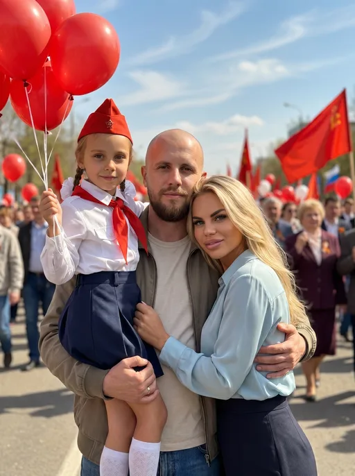 Гиперреалистичная съёмка в стиле poster-inspired editorial с первомайского пр...